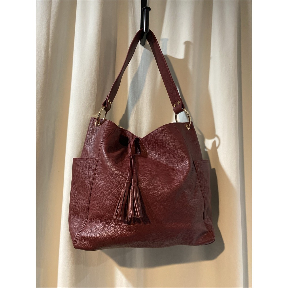 Laggo Julia Merlot Leather Large Shoulder Bag Side Pockets Tassels NWOT MSRP 525